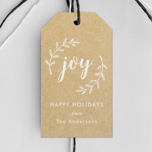 Etiqueta Para Presente Joy Rustic Kraft de Natal Personalizado