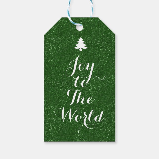 Etiqueta Para Presente Joy The World Green Glitter (Frente)