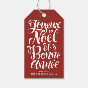 Etiqueta Para Presente Joyeux Noël e Bonne Année Calliographic Red