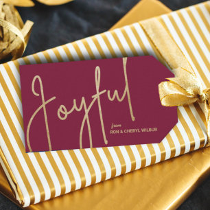 Etiqueta Para Presente JOYFUL Dourado Faux Foil Cranberry Natal
