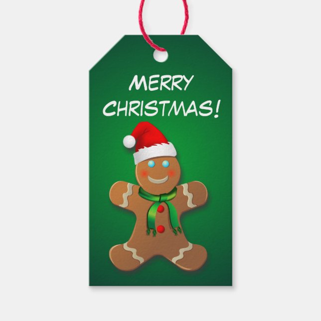 Etiqueta Para Presente Joyful Gingerbird Man with Santa Hat (Frente)