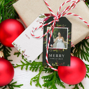 Etiqueta Para Presente Joyful Greenery Foto Personalizada Feliz Natal