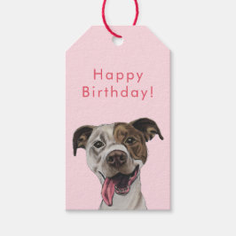 Etiqueta Para Presente Joyful Pit Bull Dog Drake | Feliz Aniversário