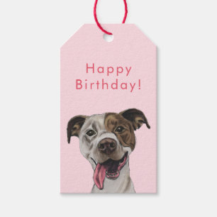 Etiqueta Para Presente Joyful Pit Bull Dog Drake Feliz Aniversário