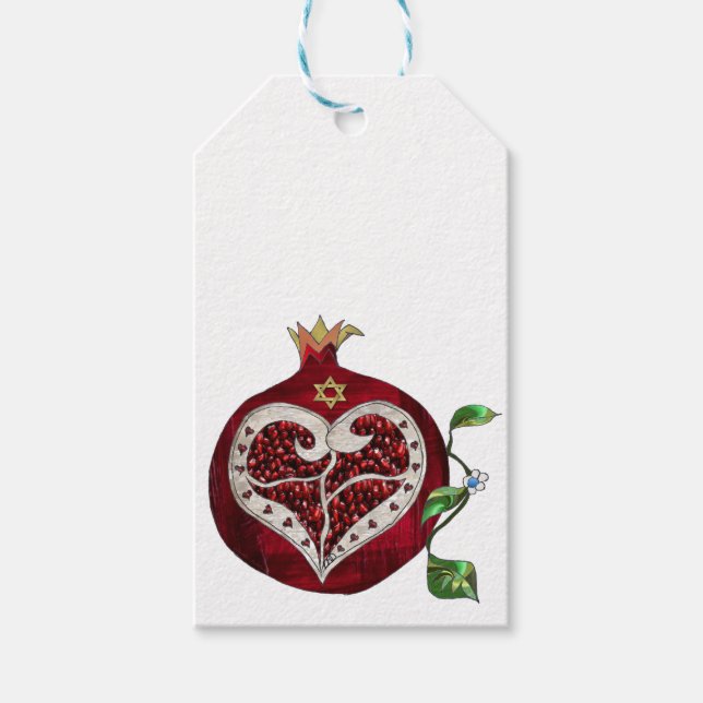 Etiqueta Para Presente Judaica Pomegranate Heart Hanukkah Rosh Hashanah (Frente)