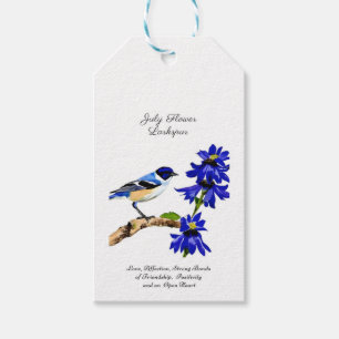Etiqueta Para Presente Julho, Mês do Nascimento, Flor Bluebird e Larkspur
