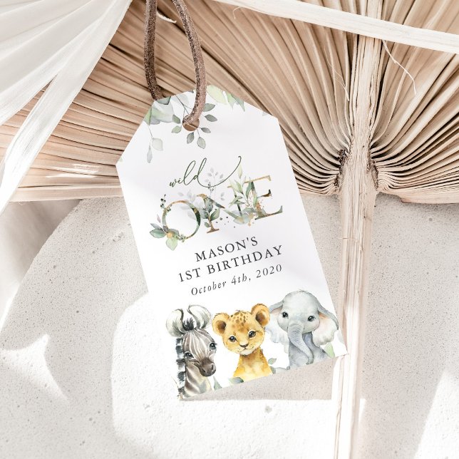 Etiqueta Para Presente Jungle Animals, Safari, Wild One, First Birthday (Criador carregado)