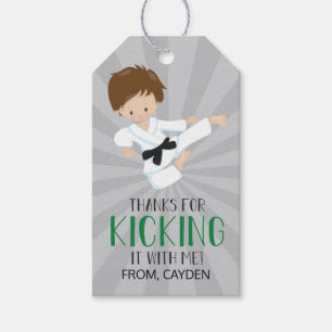 Etiqueta Para Presente Karate Birthday, garoto favorito, marca verde
