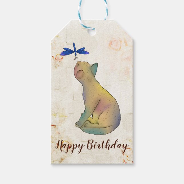 Etiqueta Para Presente Katze und blaue Libelle (Frente)