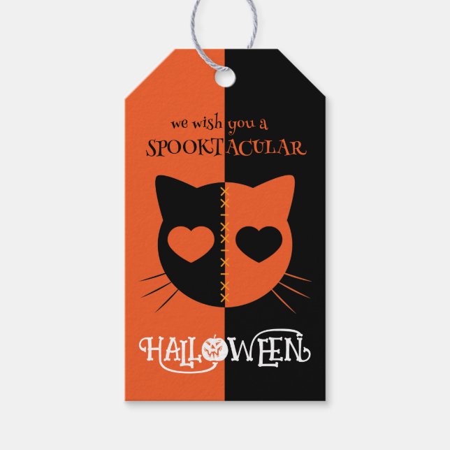 Etiqueta Para Presente Kawaii Cachorro Gato Spooktacular Halloween (Frente)