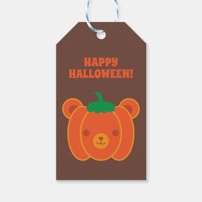 Etiqueta Para Presente Kawaii Halloween Pumpkin Bear (Frente)