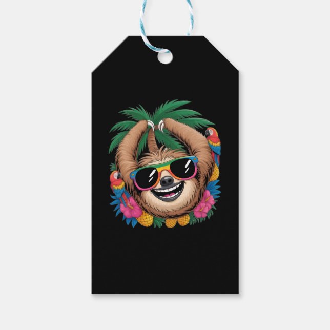 Etiqueta Para Presente Kawaii Tropical Sloth – Cute Summer Vibes Rainbow  (Frente)