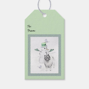 Etiqueta Para Presente Keeshond Christmas Snowman Pinting Art