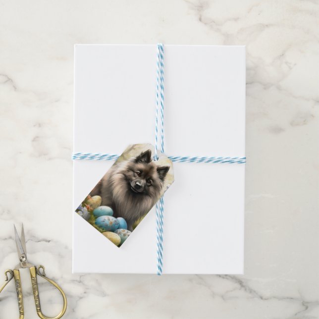 Etiqueta Para Presente Keeshond com Ovos de Páscoa (Com cordão)