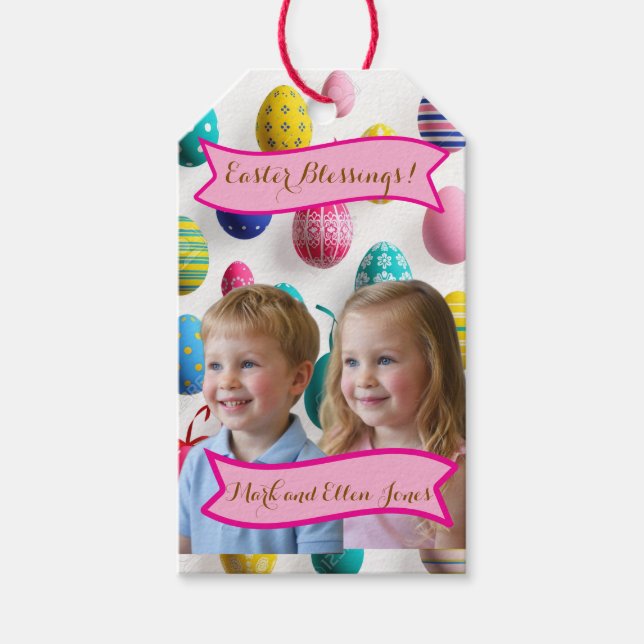 Etiqueta Para Presente Kids Photos Easter Painted Eggs  (Frente)