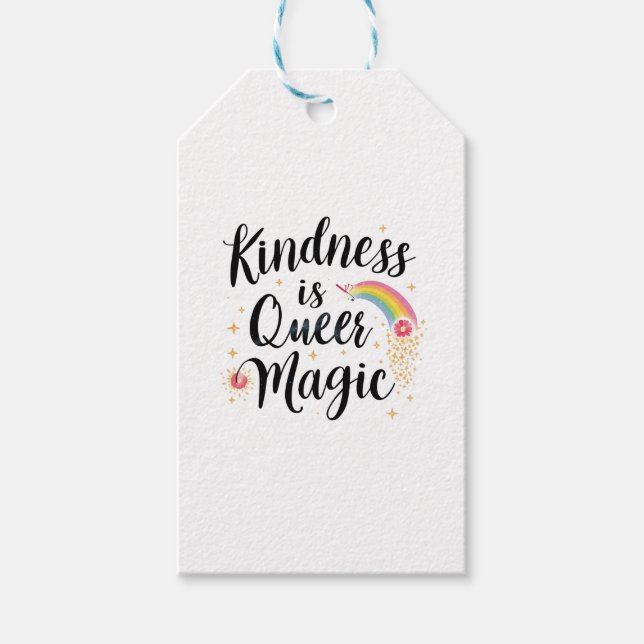 Etiqueta Para Presente Kindness Is Queer Magic Rainbow Quote Sticker (Frente)