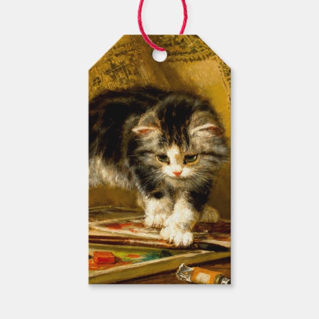 Etiqueta Para Presente Kitten com pintura e escovas (Frente)