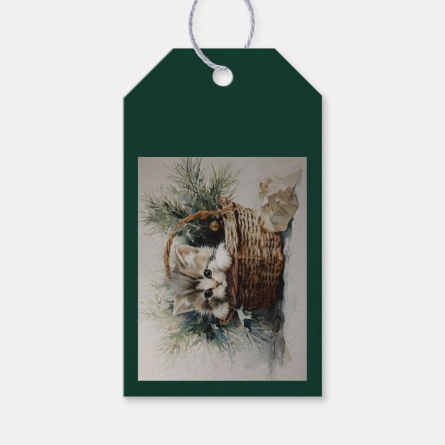 Etiqueta Para Presente Kitten em uma cesta (Frente)