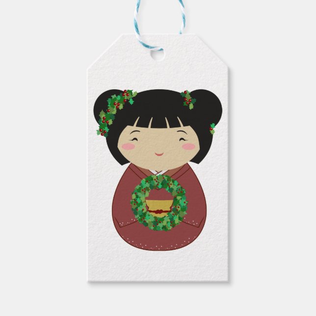 Etiqueta Para Presente Kokeshi Christmas Wreath (Frente)