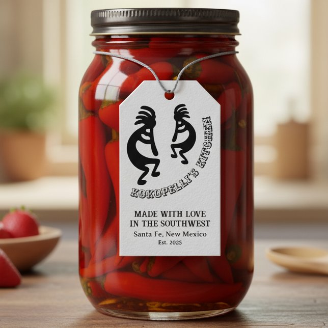 Etiqueta Para Presente Kokopelli Southwestern Custom Small Business (southwestern kokopelli tribal symbol small business branding label shown on preserved chiles in oil )