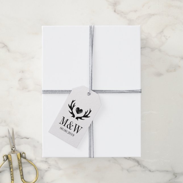 Etiqueta Para Presente Kraft rustic veer antler bonecas de casamento (Com cordão)