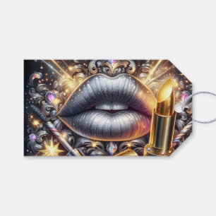 Etiqueta Para Presente Lábios Prateados Glam Luxo Maquiagem Arte Cosmétic