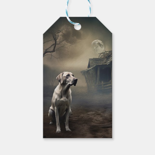 Etiqueta Para Presente Labrador Halloween Scary (Frente)