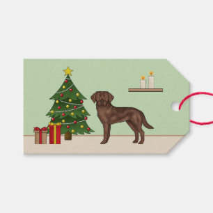 Etiqueta Para Presente Labrador Retriever Chocolate com Árvore de Natal