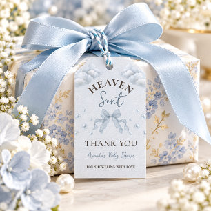 Etiqueta Para Presente Lace Bow Pérola Menino Azul Enviado do Céu Baby Sh