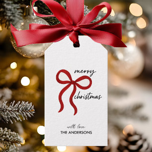 Etiqueta Para Presente Laço de Fita Vermelha Minimalista Feliz Natal 