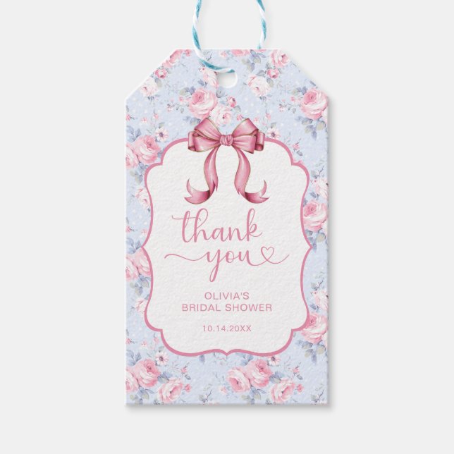 Etiqueta Para Presente Laço Rosa Coquette Agradecimento Chá de Noiva (Frente)