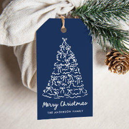Etiqueta Para Presente Laços de árvore de Natal caprichosos azul marinho 
