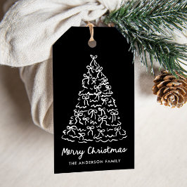 Etiqueta Para Presente Laços de árvore de Natal caprichosos preto feriado