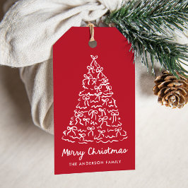 Etiqueta Para Presente Laços de Natal Árvore Caprichosa Vermelho Feriado