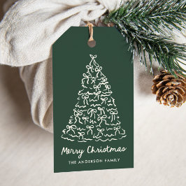 Etiqueta Para Presente Laços de Natal Caprichosos Árvore Pinheiro Verde F
