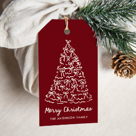 Etiqueta Para Presente Laços de Natal Fantasiosos Árvore Cranberry Feriad