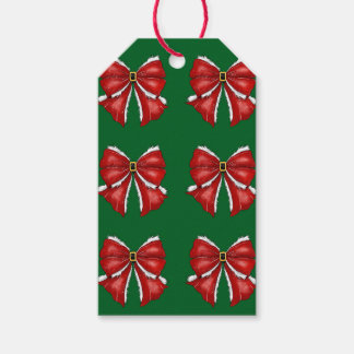 Etiqueta Para Presente Laços de Natal Vermelhos Elegantes em Verde Escuro