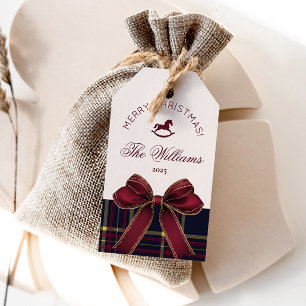 Etiqueta Para Presente Lacre em arco xadrez Natal Feliz Vermelho rico vin