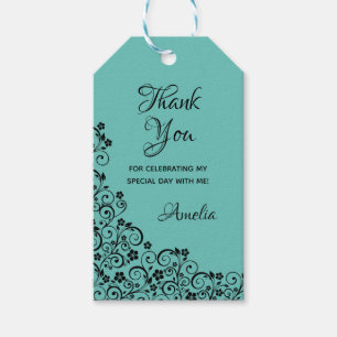 Etiqueta Para Presente Lacy Floral Quinceañera Blue e Black