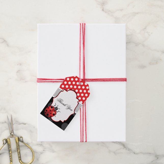 Etiqueta Para Presente Ladybug Birthday Obrigado (Com cordão)