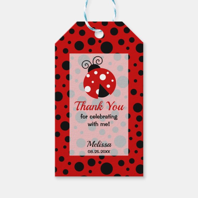 Etiqueta Para Presente Ladybug Red Black Frame Bolinhas Obrigado (Frente)