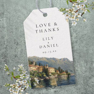 Etiqueta Para Presente Lago de Como Aquarela Casamento Italiano Obrigado