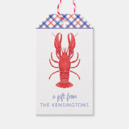 Etiqueta Para Presente Lagosta de Xadrez Vermelha e Azul de Cor da Água P