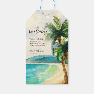 Etiqueta Para Presente Laguna de praia tropical Palm Tree Wedding