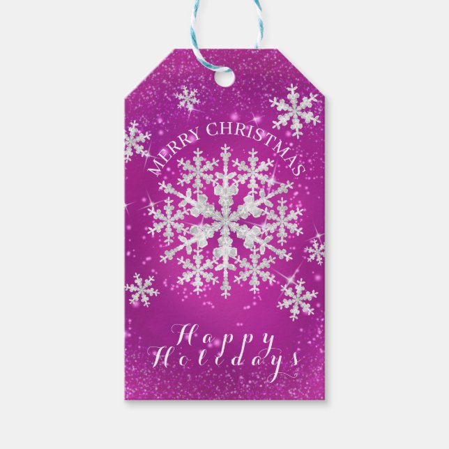 Etiqueta Para Presente Lâminas de neve Magenta Branca (Frente)