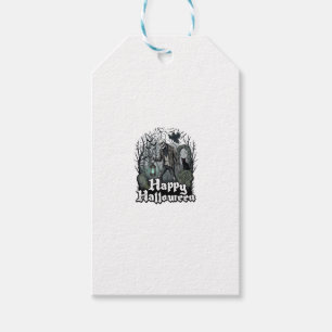 Etiqueta Para Presente Lanterna de Esqueleto Feliz Halloween Gato Preto G