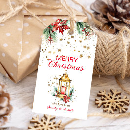 Etiqueta Para Presente Lanterna de ouro de cor rústica de Natal feliz