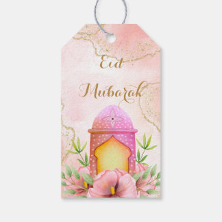 Etiqueta Para Presente Lanterna Dourada Rosa Eid Mubarak Eid