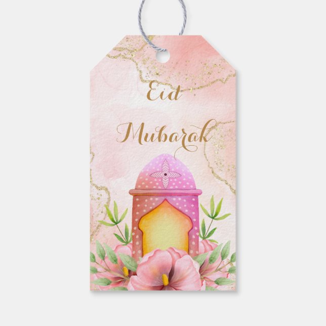 Etiqueta Para Presente Lanterna Dourada Rosa Eid Mubarak Eid (Verso)