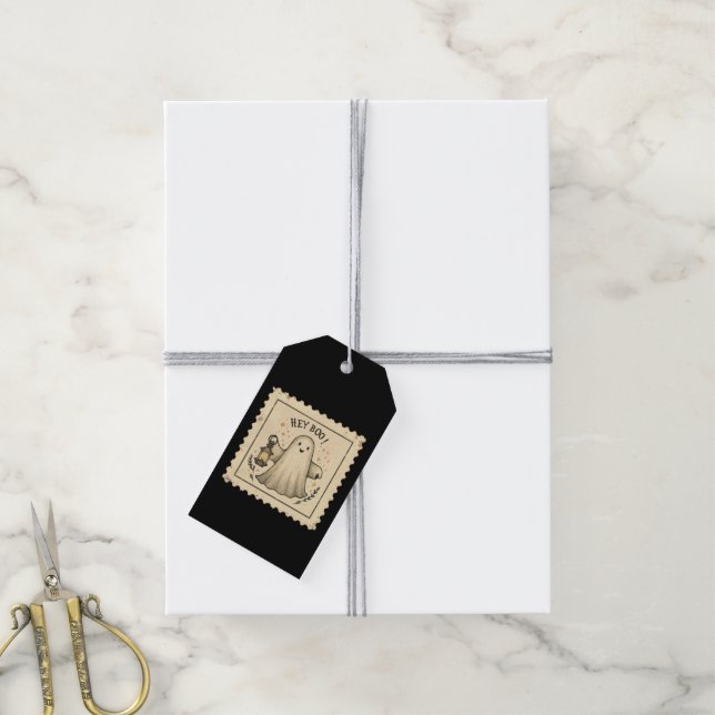 Etiqueta Para Presente Lanterna Fantasma de Halloween – “Ei, Boo” (Com cordão)